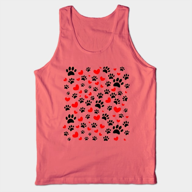 Random Dog Paw Prints And Red Hearts Tank Top by Braznyc